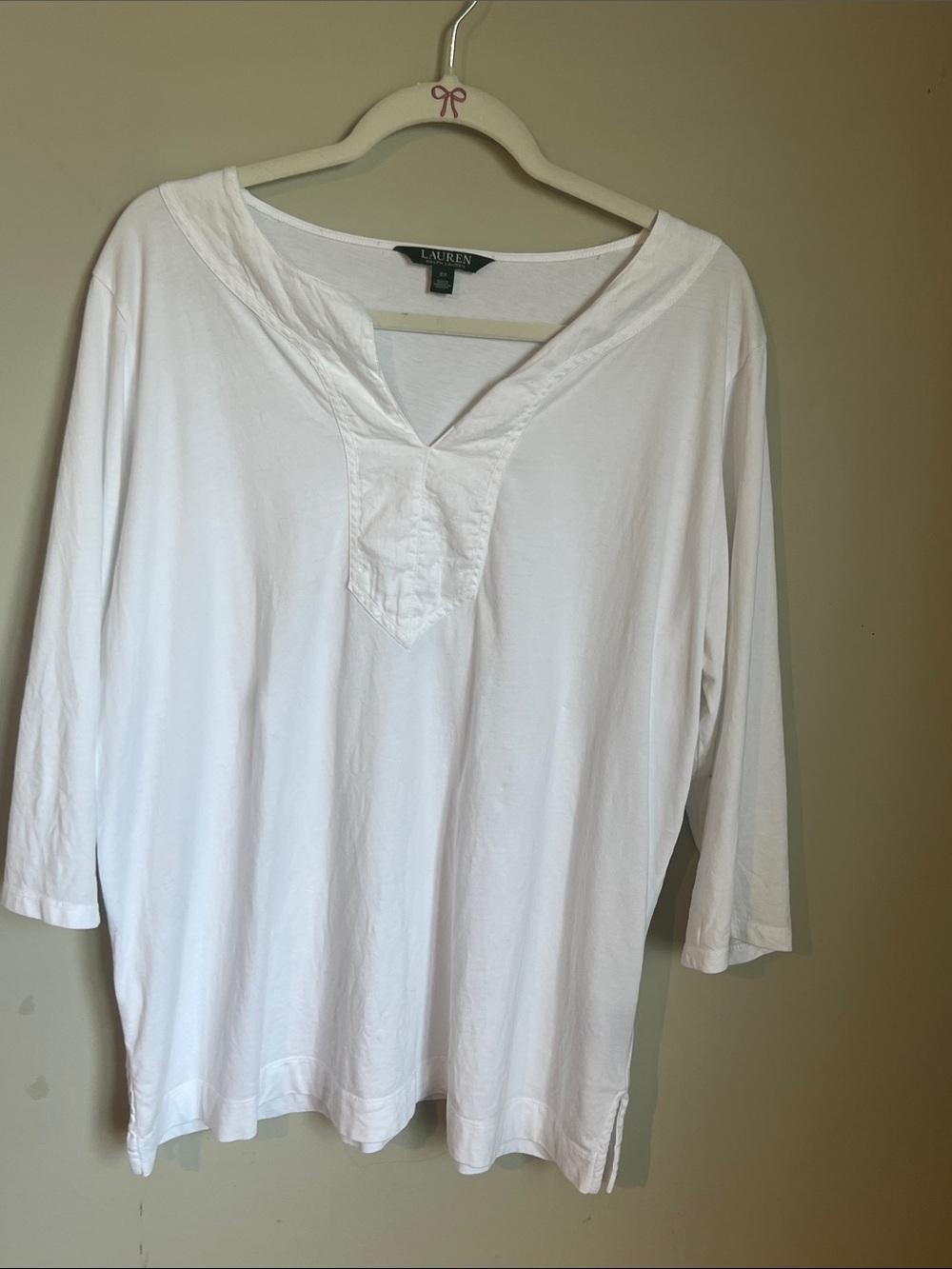 Lauren Ralph Lauren White Split V-Neck Cotton Tunic